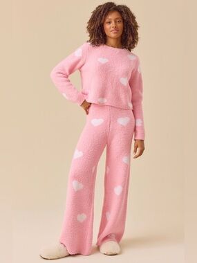 Altar'd State Pink Plush Heart Pajama Set